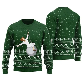 Merry Christmas Jesus Wrecking Ball Ugly Christmas Sweater Forest Green