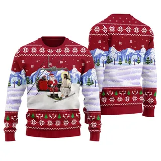 Santa Hanging Out With Jesus Ugly Christmas Sweater Cardinal Red