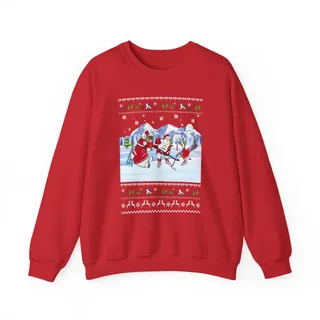 Funny Santa Playing Hockey Ugly Christmas Sweatshirt For Unisex