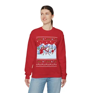 Santa Playing Hockey Funny Ugly Christmas Sweatshirt For Women
