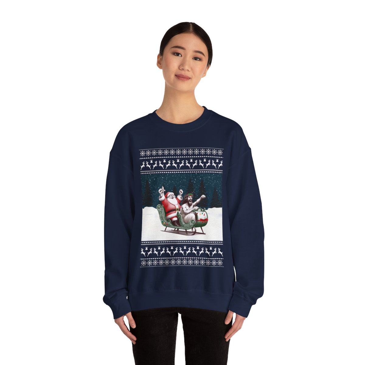 Funny Jesus And Santa Women's Ugly Christmas Sweatshirt