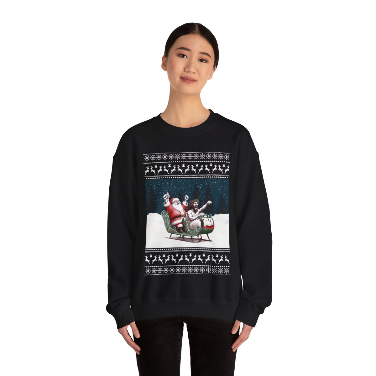 Funny Jesus And Santa Women's Ugly Christmas Sweatshirt - variant image 1