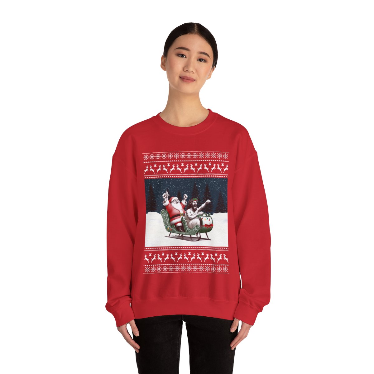 Funny Jesus And Santa Women's Ugly Christmas Sweatshirt