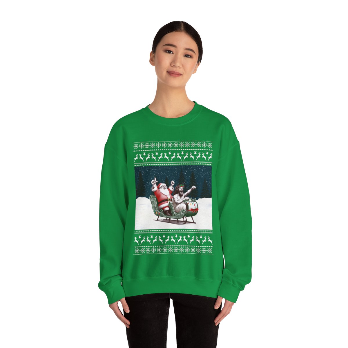 Funny Jesus And Santa Women's Ugly Christmas Sweatshirt