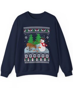 Naughty Reindeer Eating Snowman Carrot Ugly Christmas Sweater