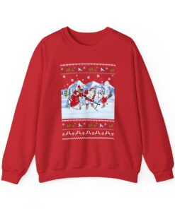 Funny Santa Playing Hockey Ugly Christmas Sweatshirt For Unisex