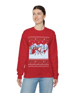 Santa Playing Hockey Funny Ugly Christmas Sweatshirt For Women