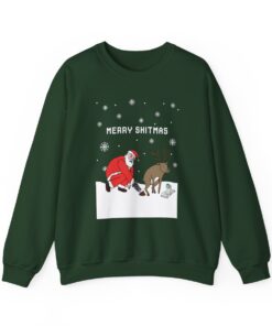 Merry Shitmas Santa And Reindeer Funny Ugly Christmas Sweatshirt For Unisex