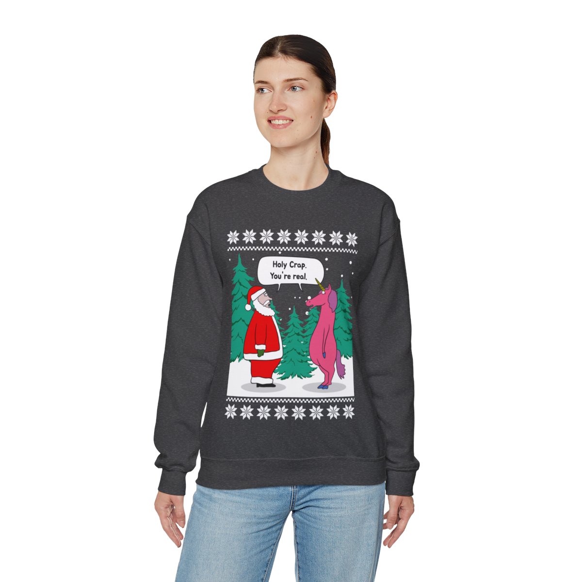 Santa Unicorn Fiction Ugly Christmas Sweatshirt Womens 5 Santa Unicorn Fiction Ugly Christmas Sweatshirt Womens - Image 5