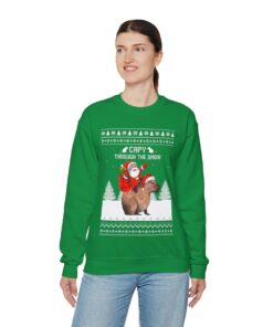 Capybara Capy Through The Snow Ugly Christmas Sweatshirt Womens