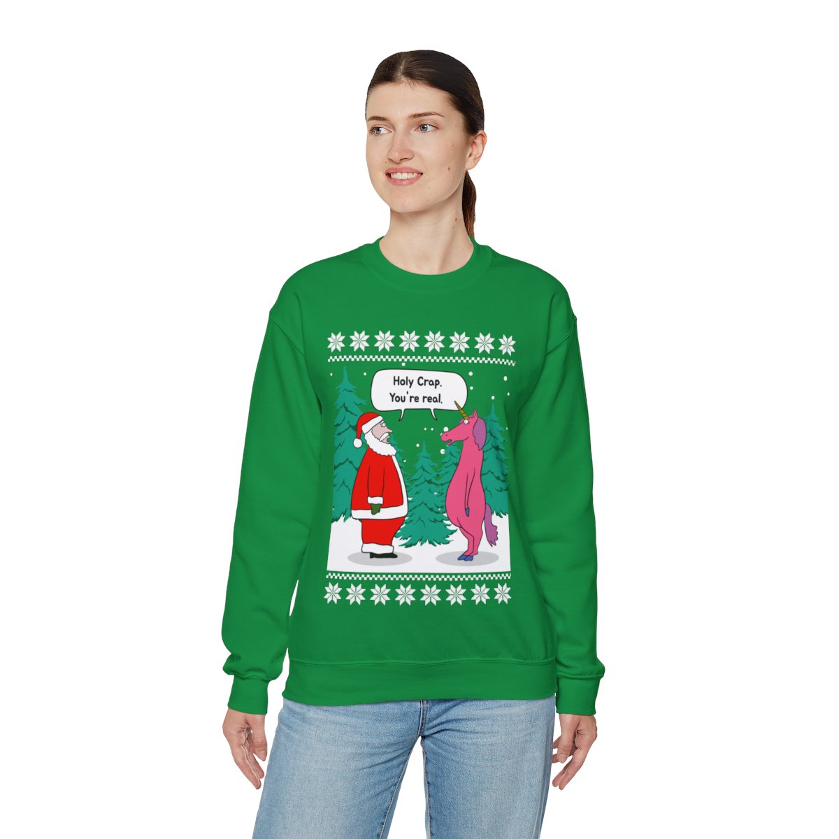 Santa Unicorn Fiction Ugly Christmas Sweatshirt Womens 4 Santa Unicorn Fiction Ugly Christmas Sweatshirt Womens - Image 4