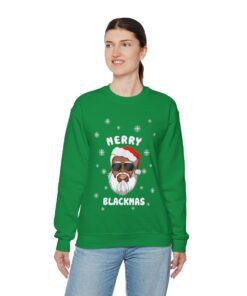 Black Santa Merry Xmas Ugly Christmas Sweatshirt Womens