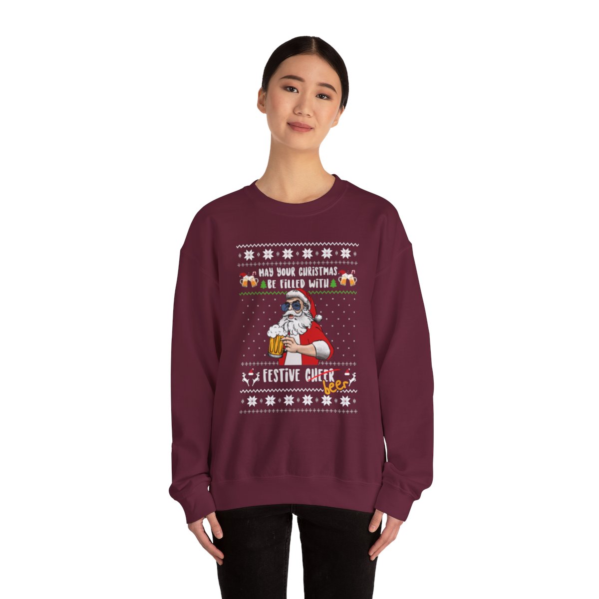 Festive Beer Funny Ugly Christmas Sweatshirt For Unisex 7 Festive Beer Funny Ugly Christmas Sweatshirt For Unisex - Image 7