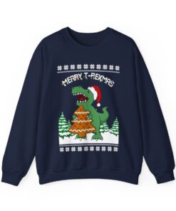 T-Rex And Christmas Tree Cookies Christmas Sweatshirt For Men