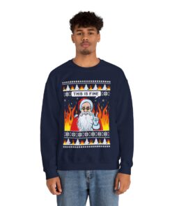 This Is Fine Funny Santa Ugly Christmas Sweatshirt For Men