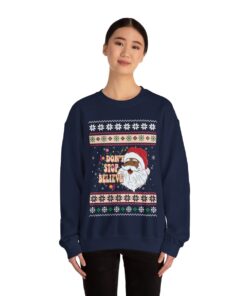 Dont Stop Believin Black Santa Claus Ugly Christmas Sweatshirt Womens 12