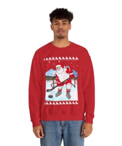 Santa Playing Hockey Ugly Christmas Sweatshirt For Men