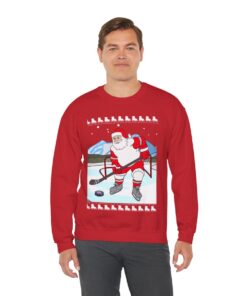 Alternative view of Santa Playing Hockey Ugly Christmas Sweatshirt For Men