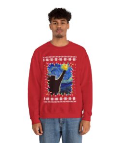Starry Night Cat Ugly Christmas Sweatshirt For Men