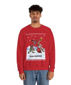 Santa Playing Basketball With Reindeer Men's Ugly Christmas Sweatshirt