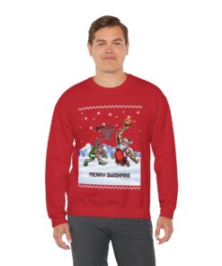 Alternative view of Santa Playing Basketball With Reindeer Men's Ugly Christmas Sweatshirt