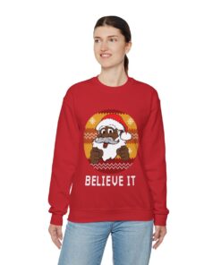Black Santa Believe It Ugly Christmas Sweatshirt Womens