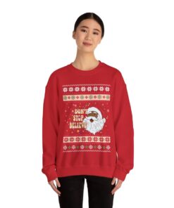 Dont Stop Believin Black Santa Claus Ugly Christmas Sweatshirt Womens 13