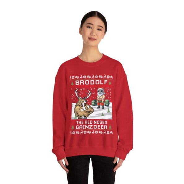 Lifting Santa Reindeer Swoleman Ugly Christmas Sweatshirt Womens