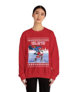 Santa Jesus Hockey Ugly Christmas Sweatshirt Womens