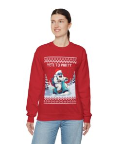 Yeti Riding To Party Ugly Christmas Sweatshirt Womens