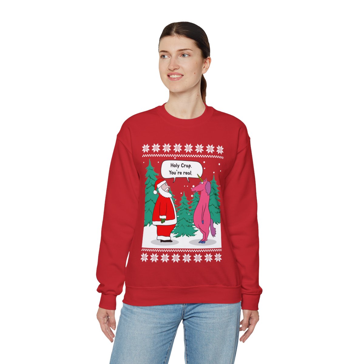 Santa Unicorn Fiction Ugly Christmas Sweatshirt Womens 7 Santa Unicorn Fiction Ugly Christmas Sweatshirt Womens - Image 7