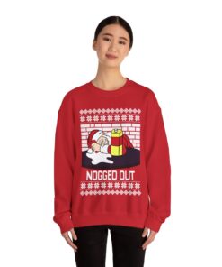 Nogged Out Santa Drinking Eggnog Ugly Christmas Sweatshirt Womens