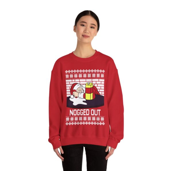 Nogged Out Santa Drinking Eggnog Ugly Christmas Sweatshirt Womens