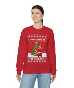 Black Santa Stop Staring At My Package Ugly Christmas Sweatshirt Womens
