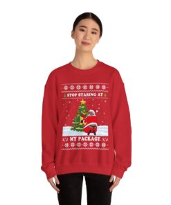Alternative view of Black Santa Stop Staring At My Package Ugly Christmas Sweatshirt Womens