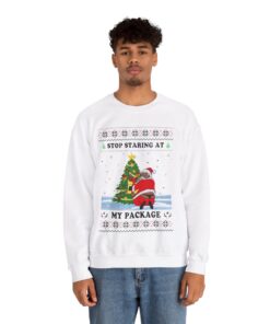 Alternative view of Stop Staring At My Package Naughty Black Santa Christmas Sweatshirt For Men
