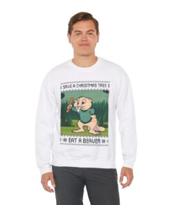 Alternative view of Save A Christmas Tree Eat A Beaver Ugly Sweatshirt For Men