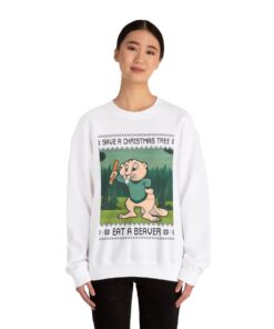 Alternative view of Save A Christmas Tree Eat A Beaver Ugly Sweatshirt For Women