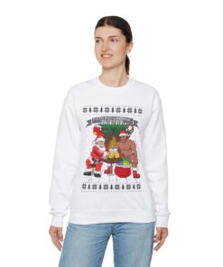 Alternative view of Santa Barry Wood Drinking Beer Ugly Christmas Sweatshirt Womens