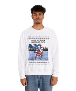 Alternative view of Santa Jesus Hockey Christmas Sweatshirt For Men
