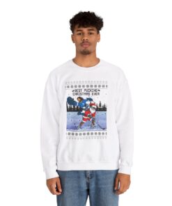 Alternative view of Pucking Game Santa And Jesus Ugly Xmas Sweatshirt