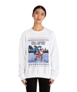 Alternative view of Santa Jesus Hockey Ugly Christmas Sweatshirt Womens