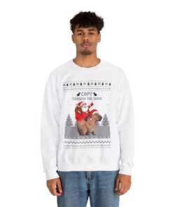 Alternative view of Capybara Capy Through The Snow Christmas Sweatshirt For Men