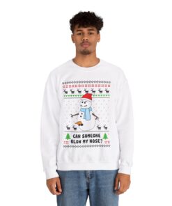 Alternative view of Snowman Can Someone Blow My Nose Christmas Sweatshirt For Men