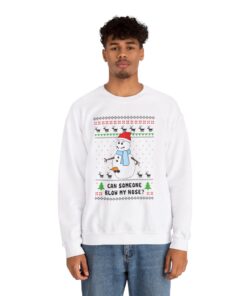 Alternative view of Can Someone Blow My Nose Snowman Ugly Christmas Sweatshirt