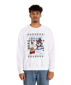 Alternative view of Chilling Snowman Drinking Beer Ugly Xmas Sweatshirt