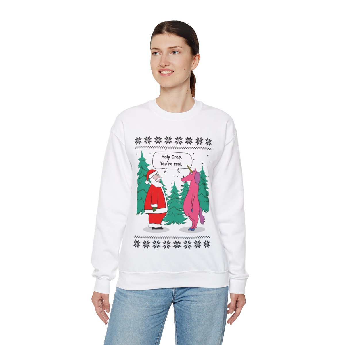 Santa Unicorn Fiction Ugly Christmas Sweatshirt Womens 2 Santa Unicorn Fiction Ugly Christmas Sweatshirt Womens - Image 2
