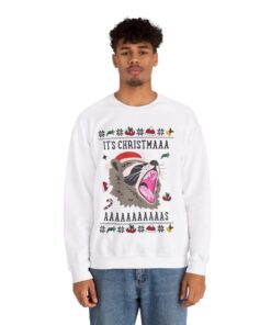 Alternative view of It's Christmas Screaming Raccoon Christmas Sweatshirt For Men