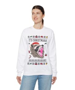 Alternative view of It's Christmas Screaming Raccoon Christmas Sweatshirt Womens