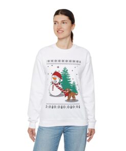 Alternative view of Snowman And Dog Ugly Christmas Sweatshirt Womens